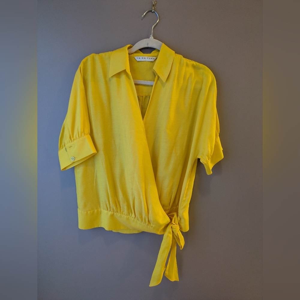 Trina Turk Silk Blend Yellow Wrap Blouse L/XL